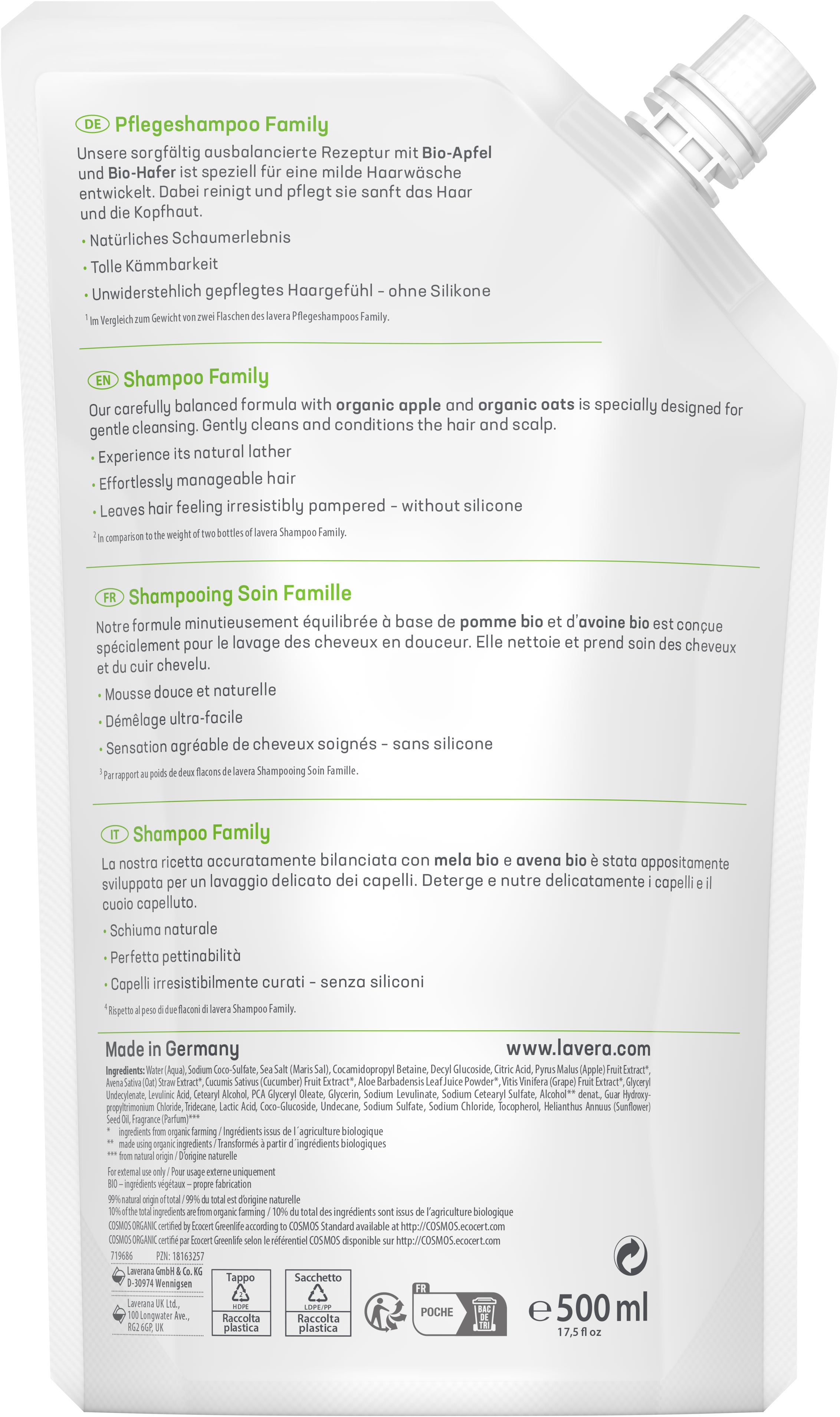 lavera Nachfüllbeutel Pflegeshampoo Family