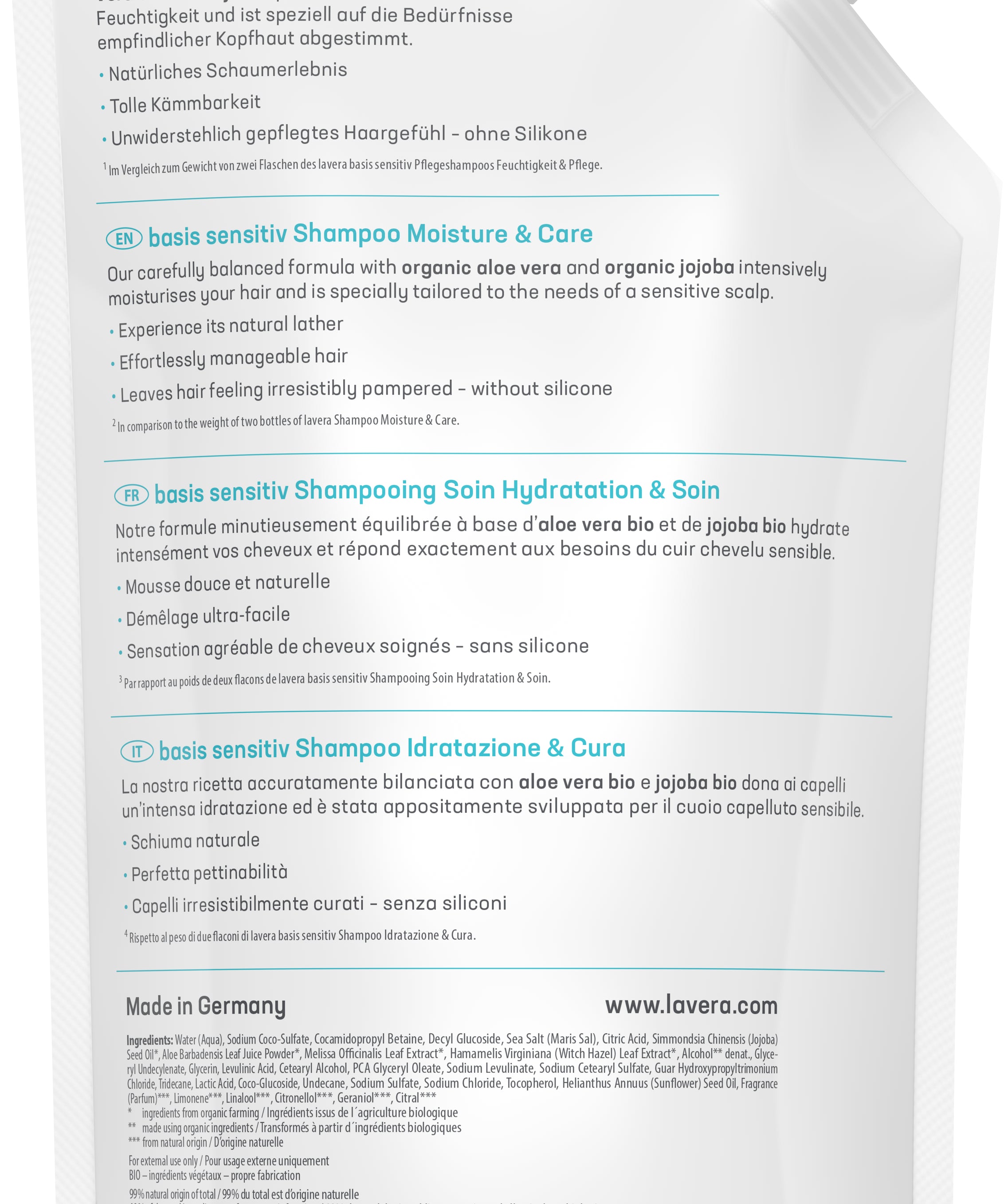 lavera Nachfüllbeutel basis sensitive Pflegeshampoo Feuchtigkeit & Pflege