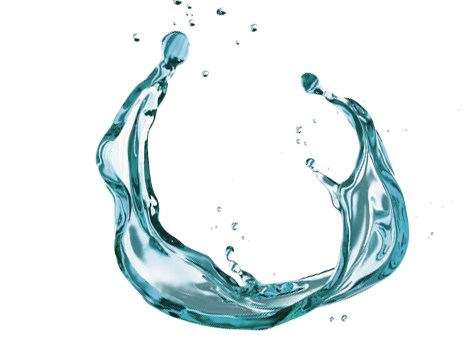 Türkisfarbener Wassersplash in Kreisform auf weißem Hintergrund